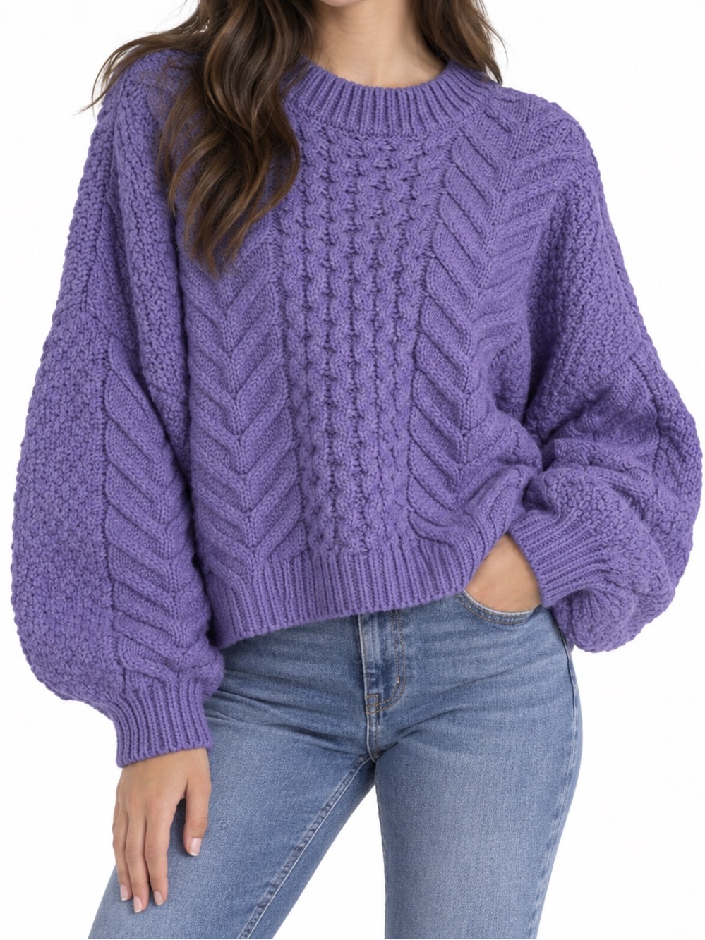 Bench Purple Slouchy Chunky Wool Blend Cable Knit Sweater